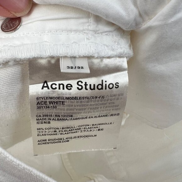 Acne Studio Men Ace slim jeans, White, Size 32/32 K40 - Picture 7 of 9